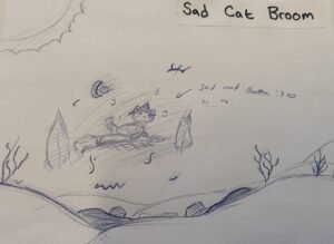 Sad cat broom